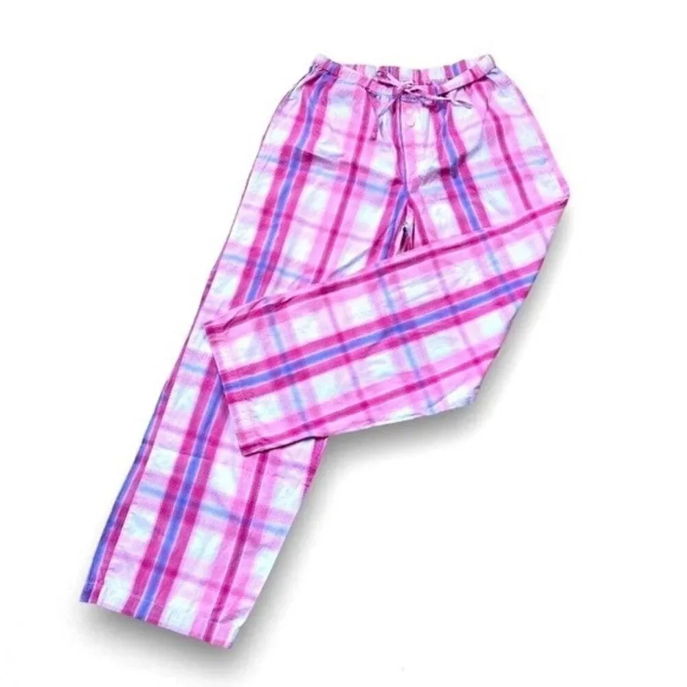 F by FORTUNA VALENTINO Pajama Pants Sz M Women Drawstring Pink Plaid Never Worn